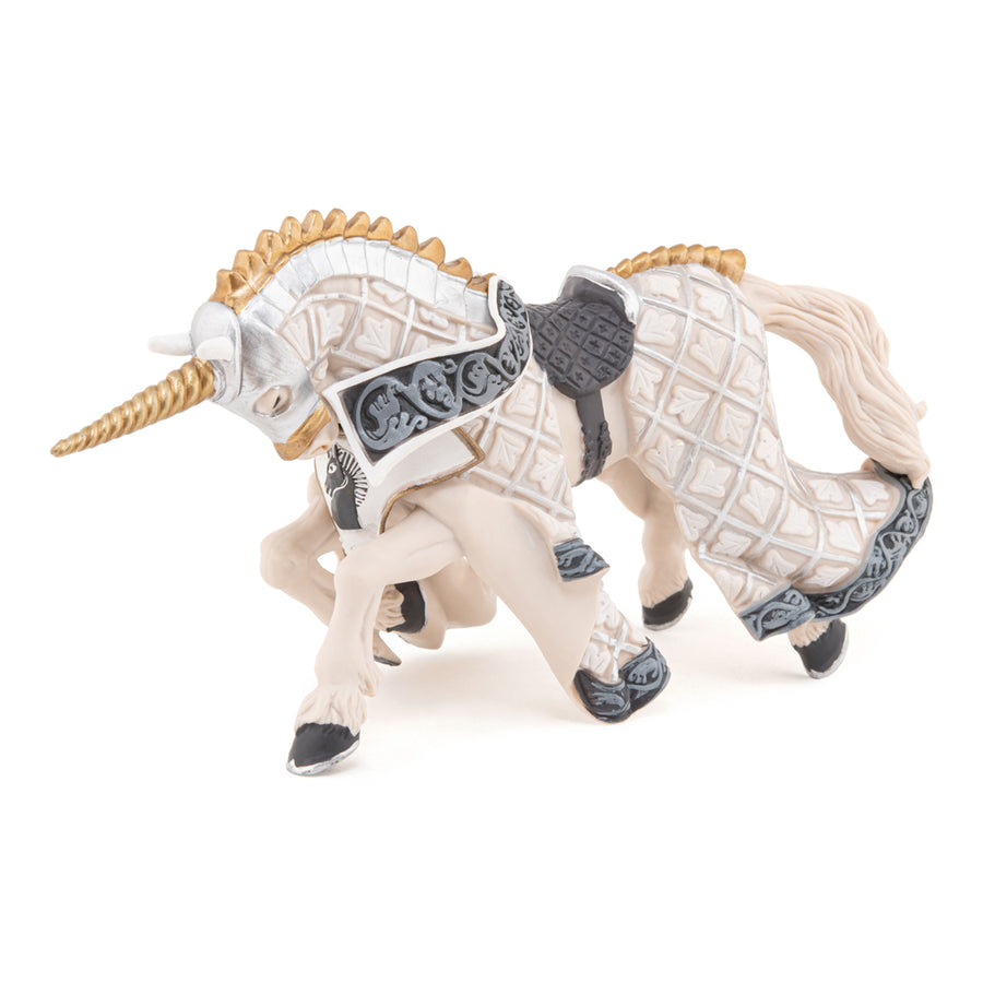 Cheval du Maître des armes cimier licorne Papo en PVC, Collection Médiéval, jouet éducatif idéal pour enfants et collectionneurs