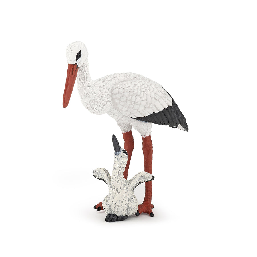 Figurine Cigogne et son bébé Papo en PVC, thème oiseaux, Collection Animaux sauvages, jouet éducatif idéal pour enfants et collectionneurs