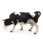 Figurine Vache noire et blanche broutant Papo en PVC, Collection Vie à la ferme, jouet éducatif idéal pour enfants et collectionneurs