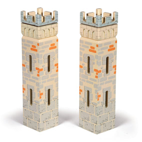 Set 2 château du Maître des armes (2 petites tours) Papo en bois, Collection Médiéval, pièces pour château modulable